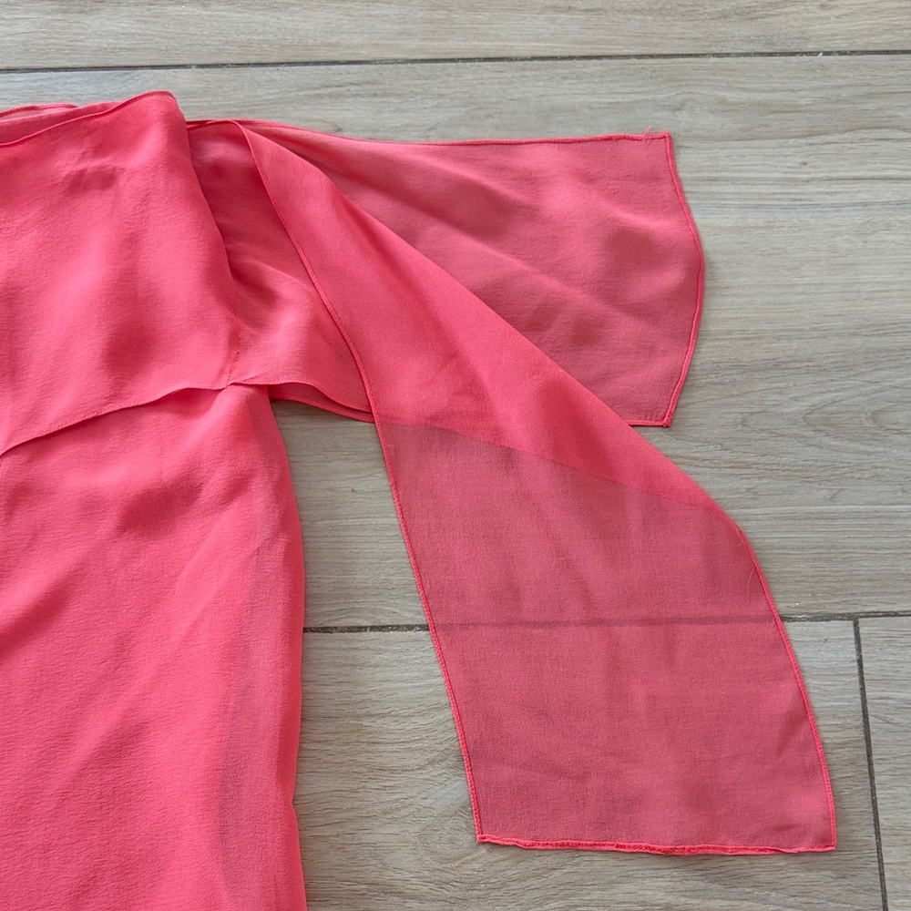 Carolina Herrera New York Coral Pink 100% Silk Chiffon Wrap Skirt Womens Size 14 - Picture 4 of 12